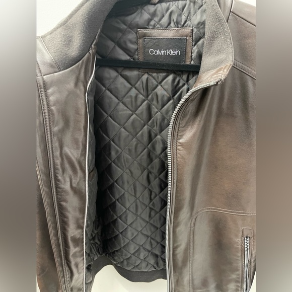 New Calvin Klein Mens Moto Leather Jacket - Picture 3 of 10